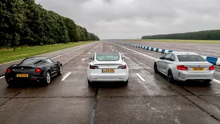 WET Drag Race - Alfa 4C VS Tesla Model 3 Performance VS M2 Comp