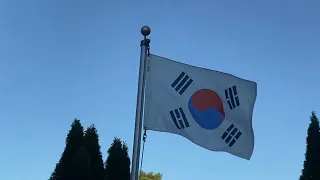 Flags at the Korean War Memorial at Mount Hope Cemetery in Bangor Maine.