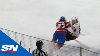 Alexander Romanov Lays Out Erik Brännström With Huge Open Ice Hit