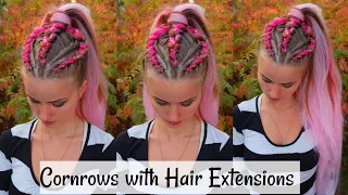 Cornrows with Kanekalon Hair Extensions into Ponytail | Easy Hairstyles