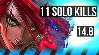 KATARINA vs YONE (MID) | 11 solo kills, 70% winrate, 25/2/3, Legendary | KR Diamond | 14.8