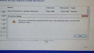 حل مشكلة windows cannot be installed on drive 0 partition 1