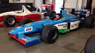 Benetton B198 F1 idling in LRS Formula pitbox at Circuit Magny-Cours Club