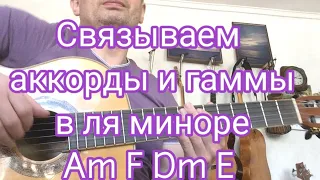 Связываем аккорды и гаммы в ля миноре. Am F Dm E