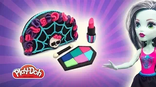 Play Doh Cosmetics Set. Monster High Crafts. How to Make Makeup Bag, Play Doh Lipstick and Eyeshadow