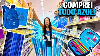 TUDO AZUL 💙 COMPRANDO MEU MATERIAL ESCOLAR de UMA COR | Bela Bagunça