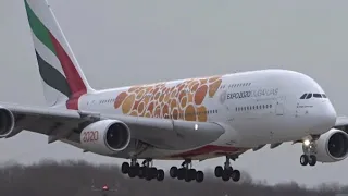 STORM!!! Emirates A380-800 [A6-EOU] Landing at Amsterdam Schiphol Airport!