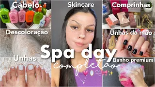SPA DAY COMPLETO 💗🪞| cabelo, unhas, banho premium, banho de lua, skin care…