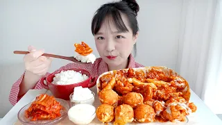 Sweet and Spicy Korean Fried Chicken❤ ft.Cheese balls | Eating Show ASMR