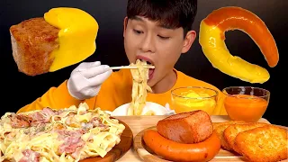 ASMR 꾸덕한 크림파스타와 킬바사 통스팸 해쉬브라운 먹방~!! Cream Pasta Sausage Spam Hash Brown MuKBang~!!