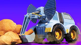 AnimaCars - Sloní bagr zvedá v poušti veliké kameny! - animáky pro děti s náklaďáky & zvířaty