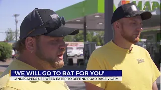Landscapers use weed eater to defend road rage victim