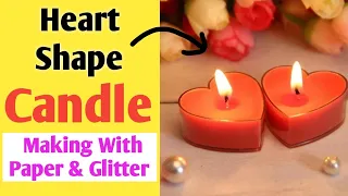 Glitter heart shape Candle Making at home 😍🥳🌈/ DIY heart candle / Diwali decoration ideas #shorts