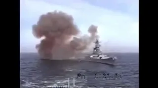 USS Missouri. Shooting from main battery guns. Operation Desert Storm