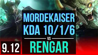 MORDEKAISER vs RENGAR (TOP) | KDA 10/1/6, Legendary | Korea Diamond | v9.12