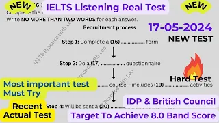 IELTS Listening Practice with Recent Actual IELTS Exam with Answers [Real Exam 109] 17th May 2024