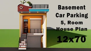 Besment car parking house plan house,3D 12 by 70 dukan or makan ka design,12*70 5 Bedroom house