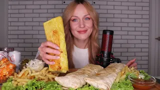 MUKBANG | Три домашних шаурмы с креветками, курицей, говядиной | Shawarma, Rolls | не ASMR