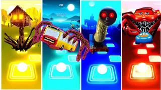 Spider house head vs Bus eater vs Monster train vs Lightning mcqueen | Tiles Hop EDM rush