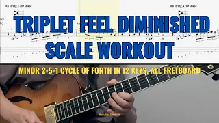 Triplet feel Diminished Scale workout/minor 251 in 12 keys/all fretboard/essential exercise