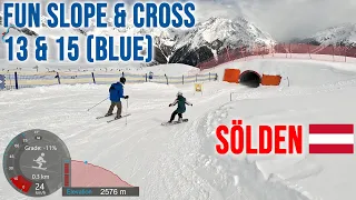 [4K] Skiing Sölden, Fun Slope & Cross - Blue Pistes 13 & 15, Ötztal Valley Austria, GoPro HERO11