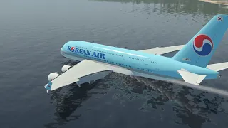 Airbus a380 ran out of runway at the airport, water stopped the plane | XP11