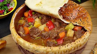 Meat pottery the most impressive dish 🔥 with bread and salad