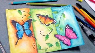 Butterfly Painting Tutorial with Pen & Ink and Caran D'Ache Watercolor Pencil Review