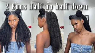 2 Buns Half up Half down Kinky Braid hairstyle | QUICK AND EASY | Step by step Guide