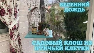 Весенний дождь. Релакс прогулка. Садовый клош из старой птичьей клетки.