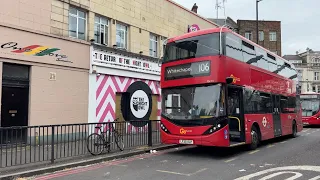 Discovering London on a red double decker bus number 106 June 2023