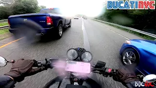 Long Ride in the Thunderstorm - New York - highway traffic battle  - Ducati Monster ASMR v1491