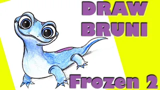 How to Draw Elsa's Lizard Bruni from Frozen 2 Step by Step Tutorial for Kids. Guided drawing
