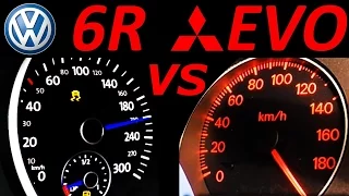 VW Golf 6 R vs Mitsubishi EVO 7 - 0-200 Acceleration Sound Onboard Autobahn compare