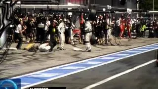 F1 Camera man hit by wheel German GP 2013