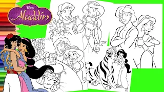 Coloring Aladdin & Princess Jasmine Tiger Genie - Aladdin Coloring Pages for kids