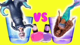 The Little Mermaid Movie Ariel and Ursula Dolls Color Change Transformation with Nail Polish