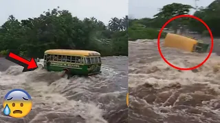 Extremely Dangerous Bus Crossing Flooded Rivers Success and Failure ! Amazing Bus Driving Skills