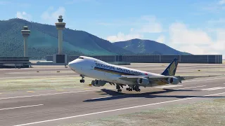 INCRÍVEL ver o momento Boeing 747 Singapore Airlines pousando no aeroporto de Hong Kong