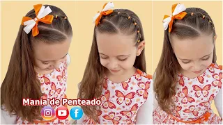 Penteado Infantil Fácil com Tiara em Ligas | Easy Rubber Band Headband Hairstyle for Little Girls