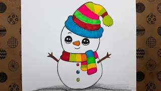 Adım Adım Çok Kolay Kardan Adam Nasıl Çizilir, How to Draw Easy Snowman