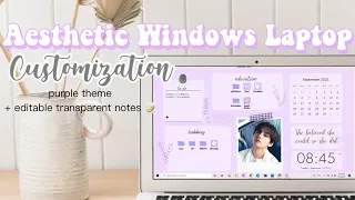 How to Make Your Laptop Aesthetic, customized Windows 10| Purple Theme + transparent notes skin 💜💻