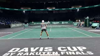 Alex De Minaur practice points vs. Jason Kubler and Kokkinakis (Court Level View - Davis Cup Finals)