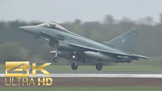 (4K) 3 Eurofighter Typhoon German Air Force Luftwaffe arrival at Neuburg Donau Airbase ETSN