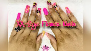 XX-Flower Abstract Nails| Pink & Yellow Nails| Freestyle Nails at Home| Beginner Nail Journey
