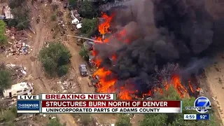 Large fire burning in Adams County near Commerce City