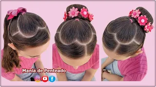 Penteado Fácil com Coração para Escola ou Ballet 🥰| Bun or Ponytail Heart Hairstyles for School 💖