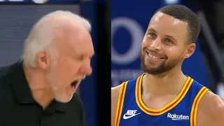 Stephen Curry can't help but laugh at making Coach Pop furious with logo buzzer beater 3 🤭