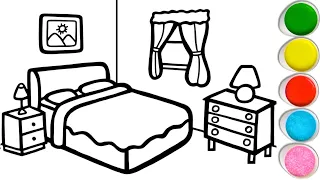 Bedroom Drawing Coloring For Children Learn Furnitures @MagicalWandArt