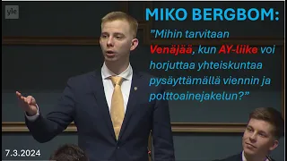 Miko Bergbomin puhe kyselytunnilla poliittisista lakoista | Eduskunta 7.3.2024